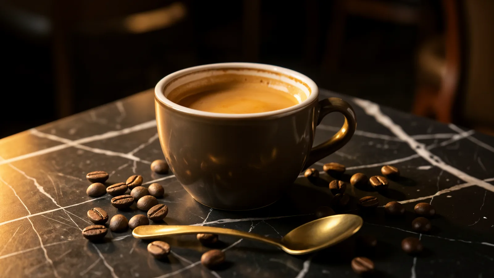 Espresso mit Crema auf dunklem Marmor